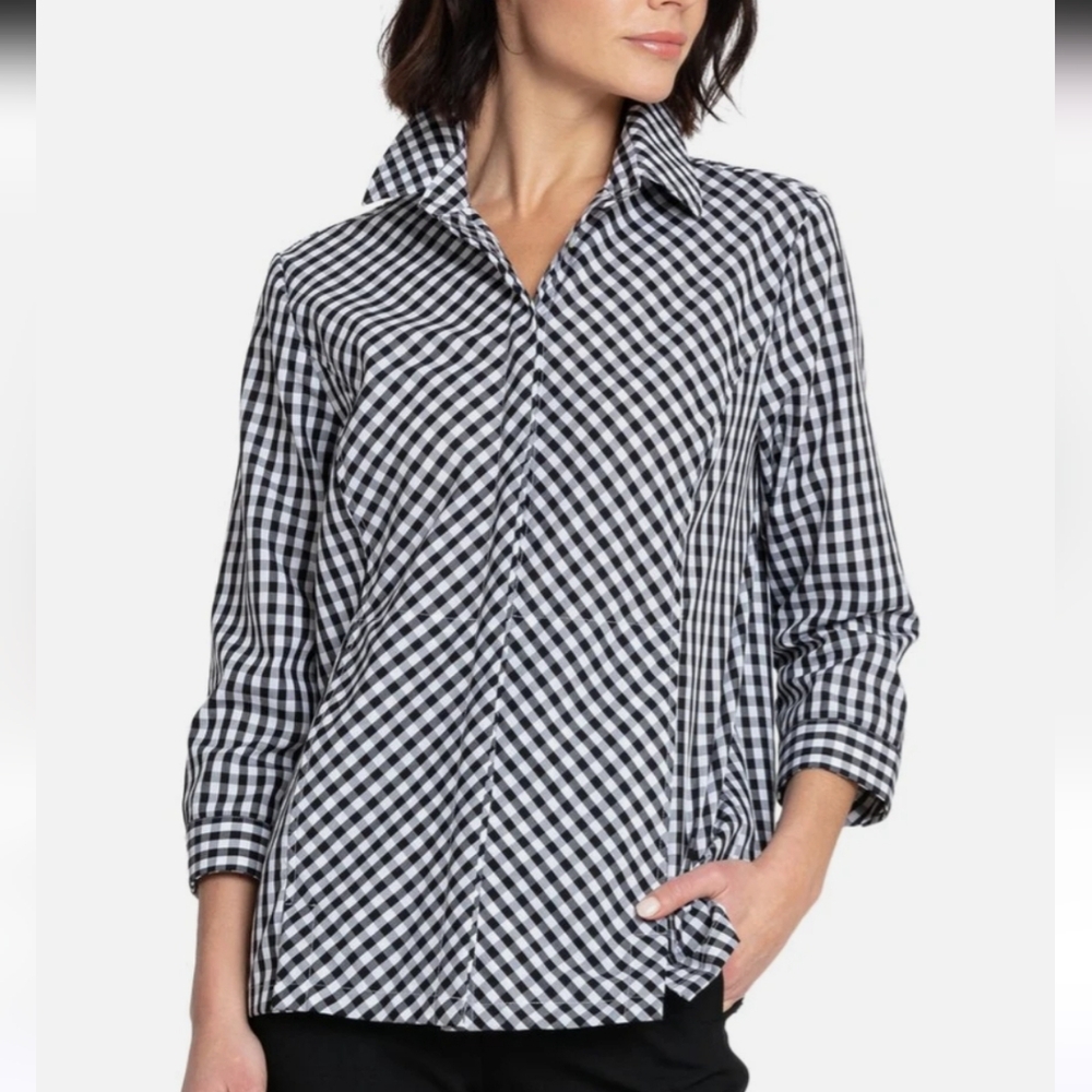 Hinson Wu Alison Black White Gingham Check Button Down Shirt NWT, Size XS